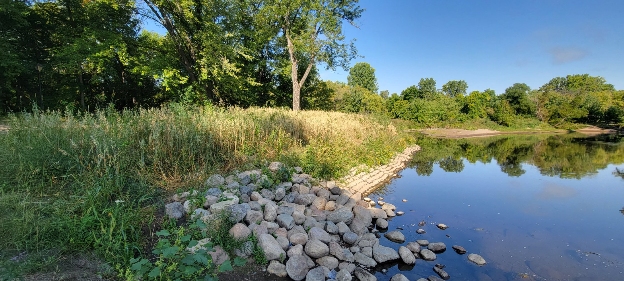 Completed shoreline restoration on riverbanks on the Rum River.